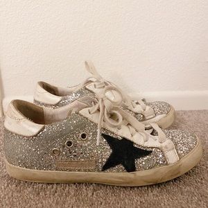 Golden Goose Superstar Sneakers Silver Glitter / Black Star